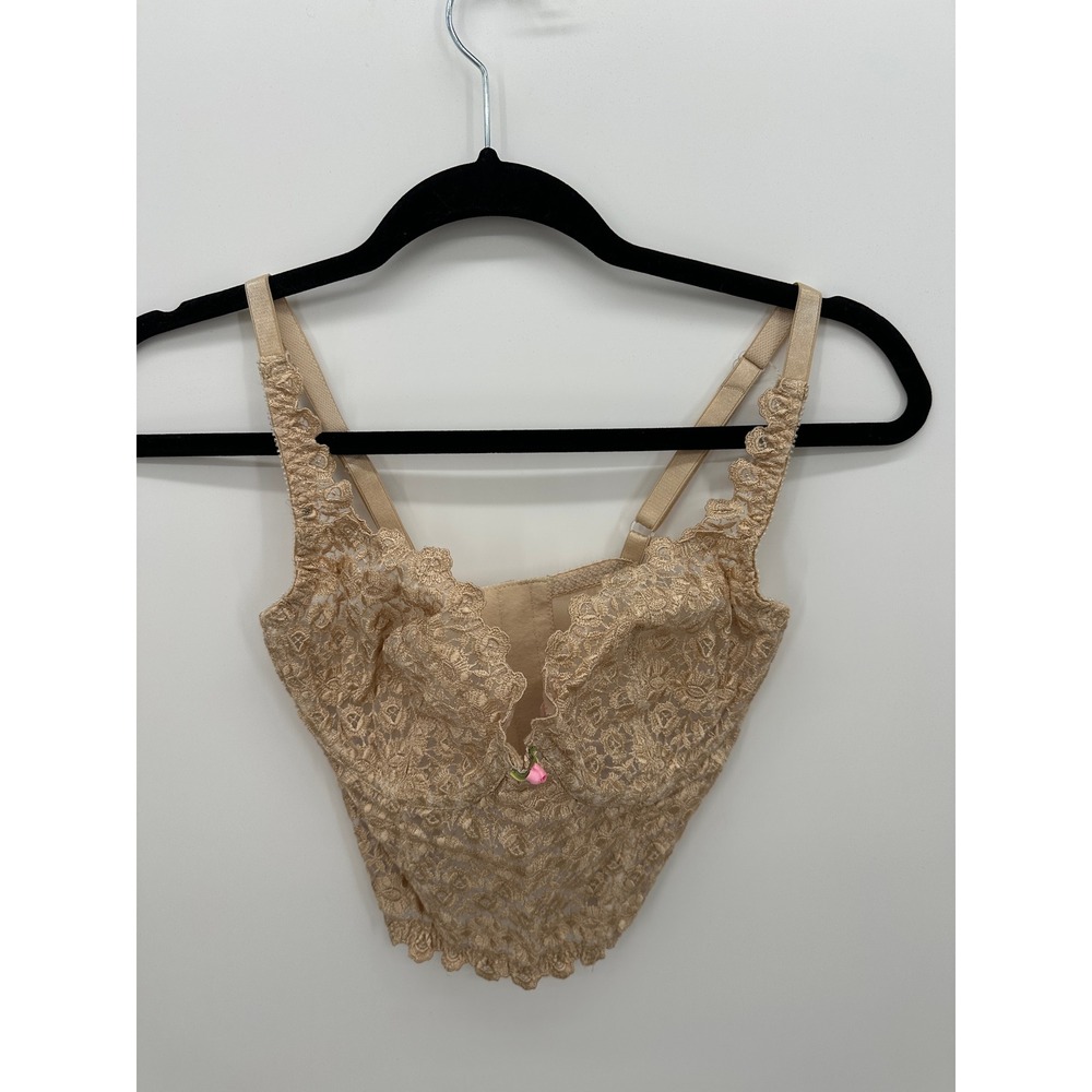 Victorias Secret Cream Lace Bustier Crop Top Sz 34D Sexy Intimates Coquette